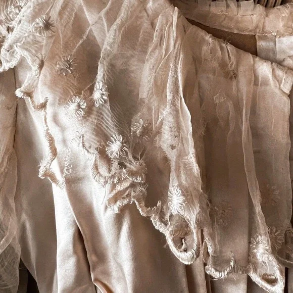 Antique 1830's Silk :Couture Wedding Gown Double Puff Sleeve Corset Bodice XXS - Picture 7 of 12